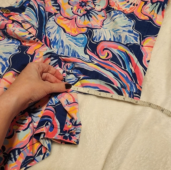 Lilly Pulitzer Jayne Stretch Floral Print Shorts Navy Pink Orange Size 14 - Picture 11 of 12